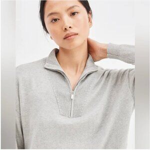 Talbots Haven Well Within Cotton Cashmere Half-Zip Pullover Light Gray XL